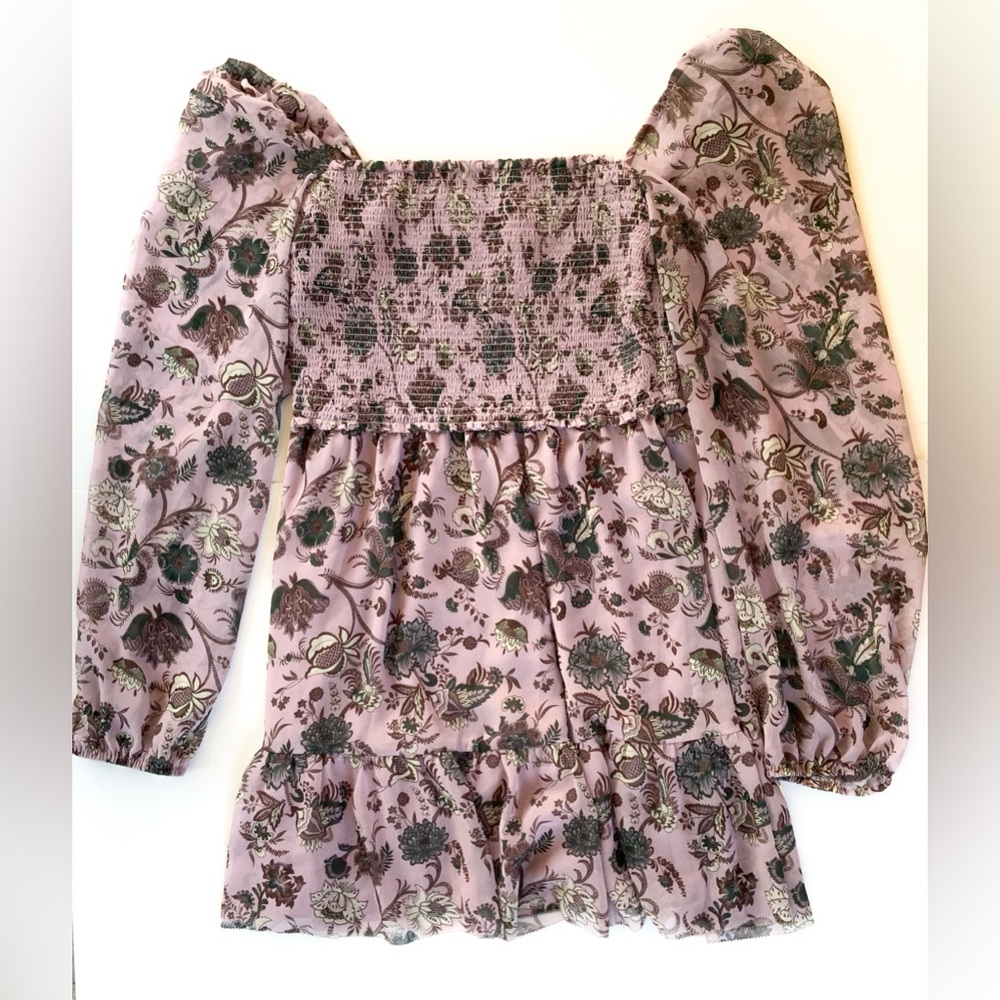 Wilfred Aritzia Smocked Long Sleeve Purple Floral Dress Size M